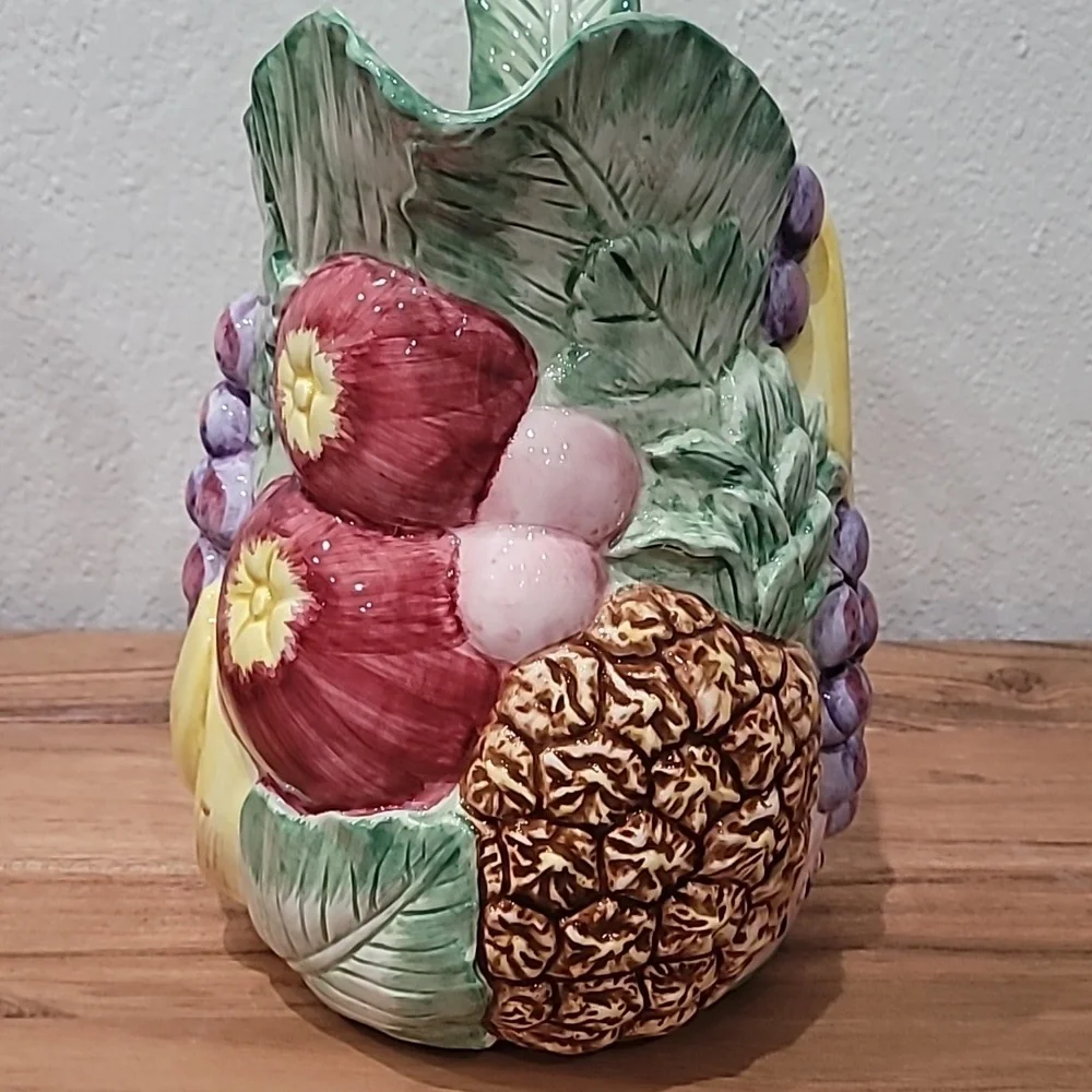 Fitz and Floyd Ceramic Pitcher with Yellow and Purple Fruit Design - Picture 2 of 5